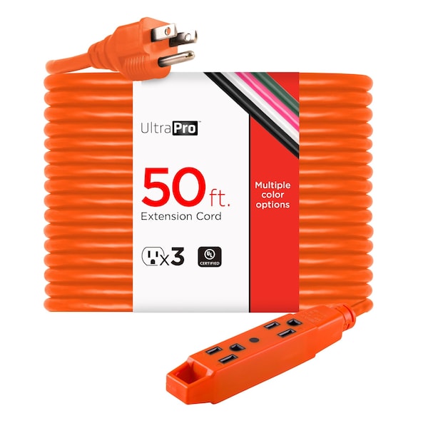 Ge Extension Cord, 16 AWG, Outdoor, 16/3, 3 Outlets, Orange, Vinyl, 50 ft 51926 - main